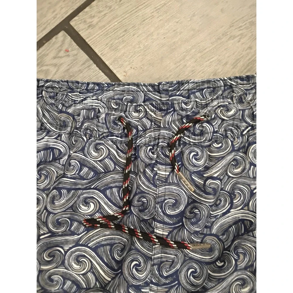 Calvin Klein Mens‎ Navy Blue Wave Swirl Print Swim Trunks Board Shorts - Medium
